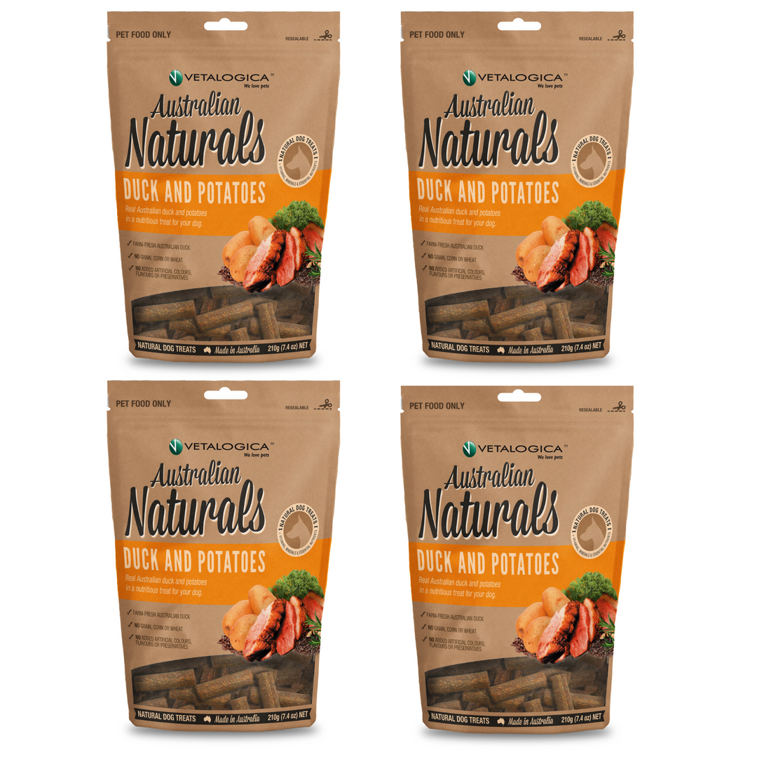 Bundle Pack of 4 x Australian Naturals Duck and Potato Treats for Dogs 210g