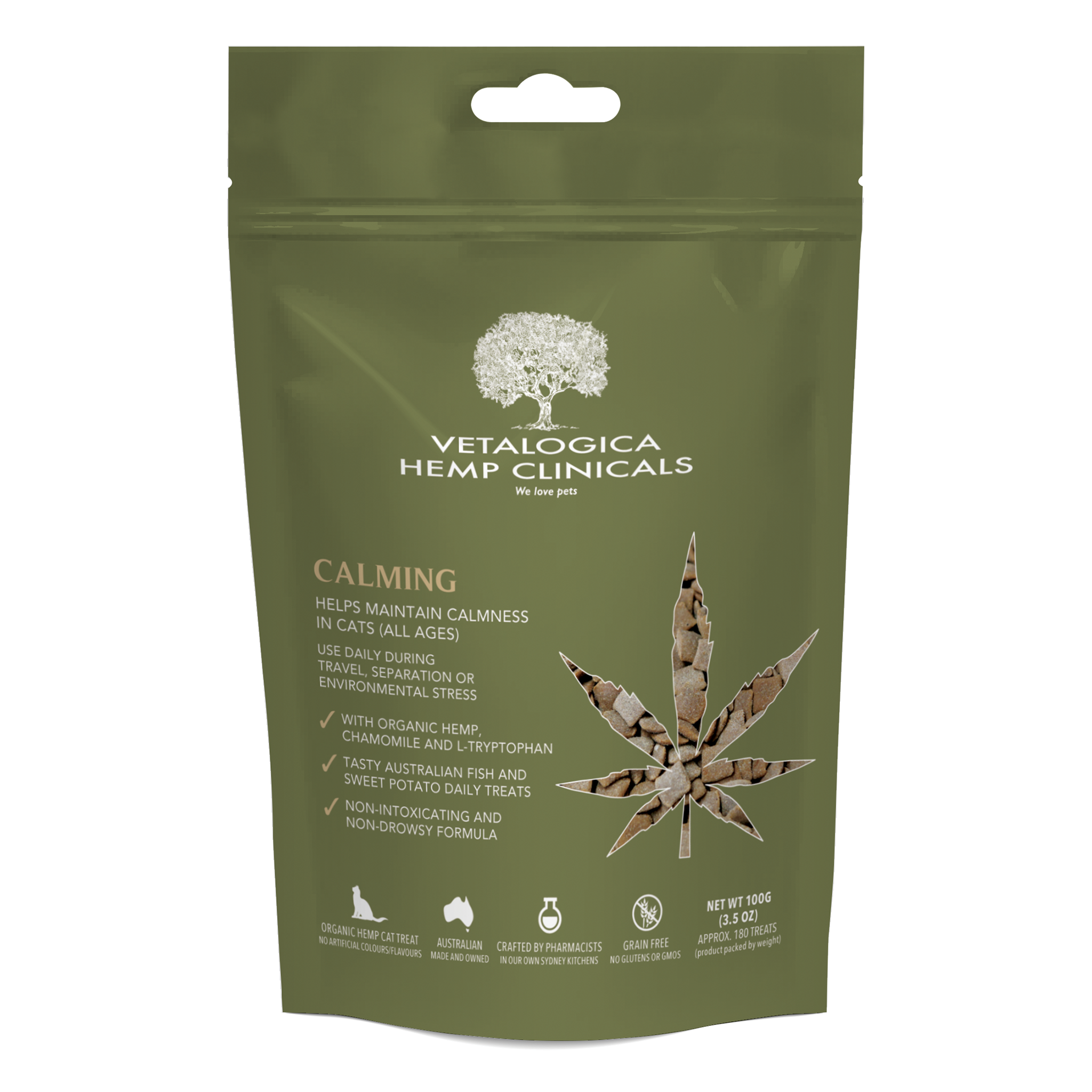 Hemp Clinicals Calming Chews Treats for Cats 100g Vetalogica