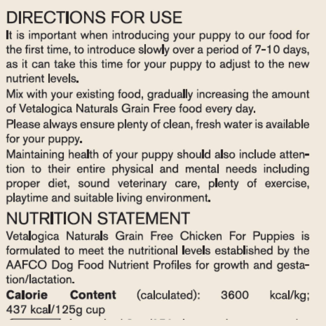 4 x 100g Vetalogica Naturals Grain Free Chicken Puppy Food SAMPLES