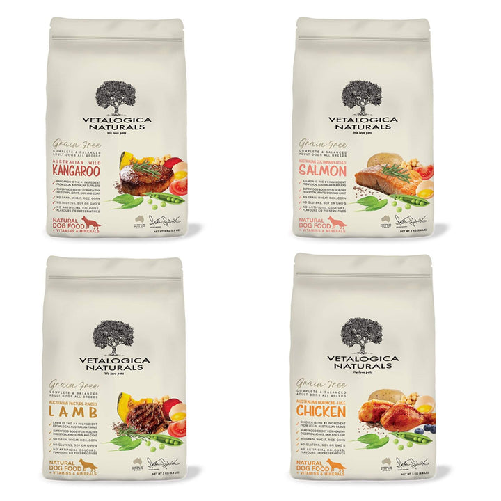 Bundle Pack of 4 x Vetalogica Naturals Adult Dog Food 3kg (MIXED)