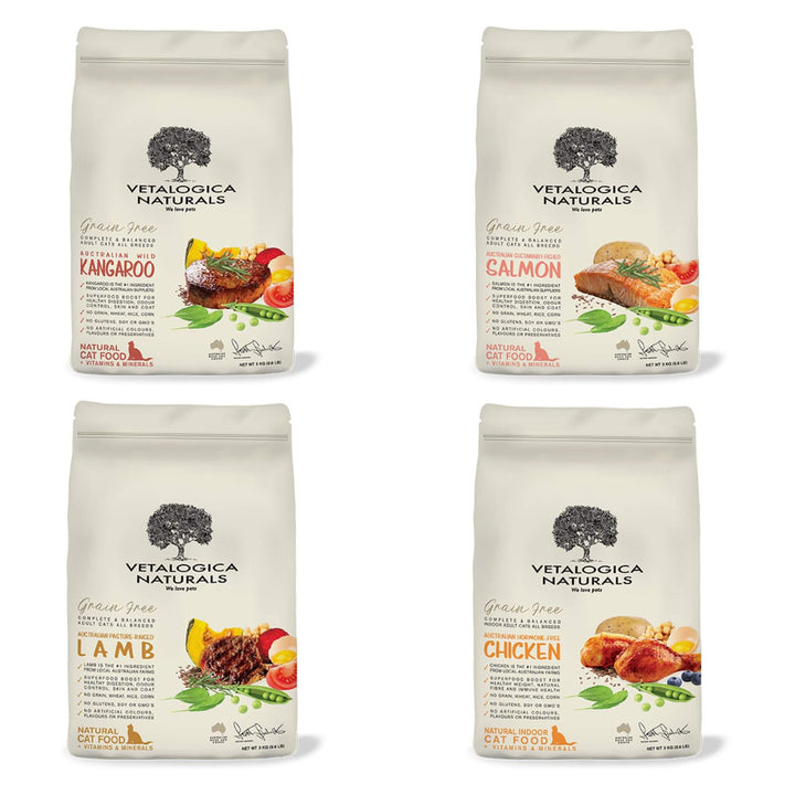 Bundle Pack of 4 x Vetalogica Naturals Adult Cat Food 3kg (MIXED)