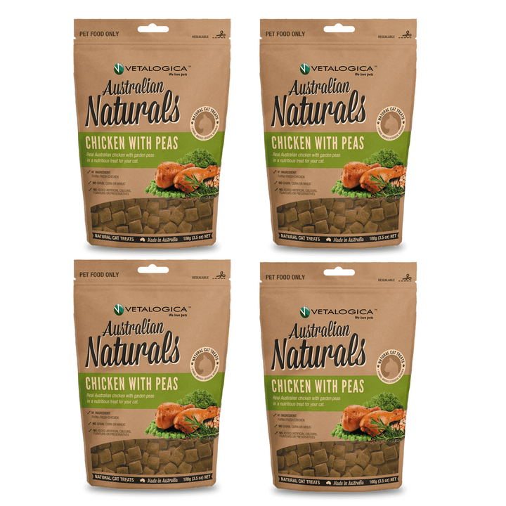 Bundle Pack of 4 x Australian Naturals Chicken with Peas Treats for Cats 100g