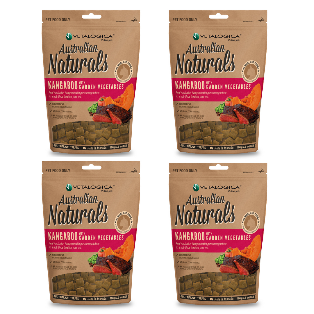 Bundle of 4 x Australian Naturals Kangaroo with Garden Vegetables - Treats for Cats 100g