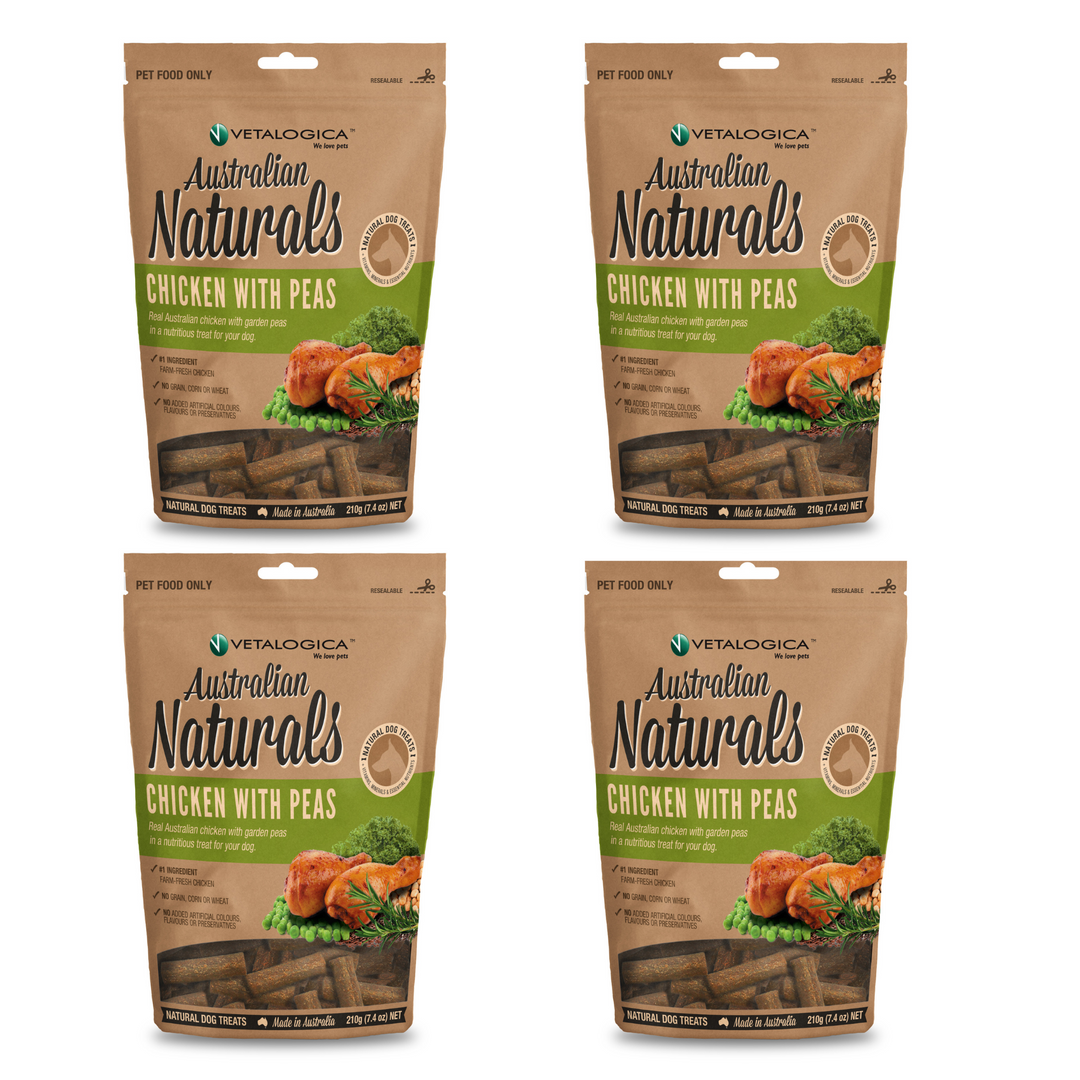 Bundle Pack of 4 x Australian Naturals Chicken with Peas Treats for Dogs 210g