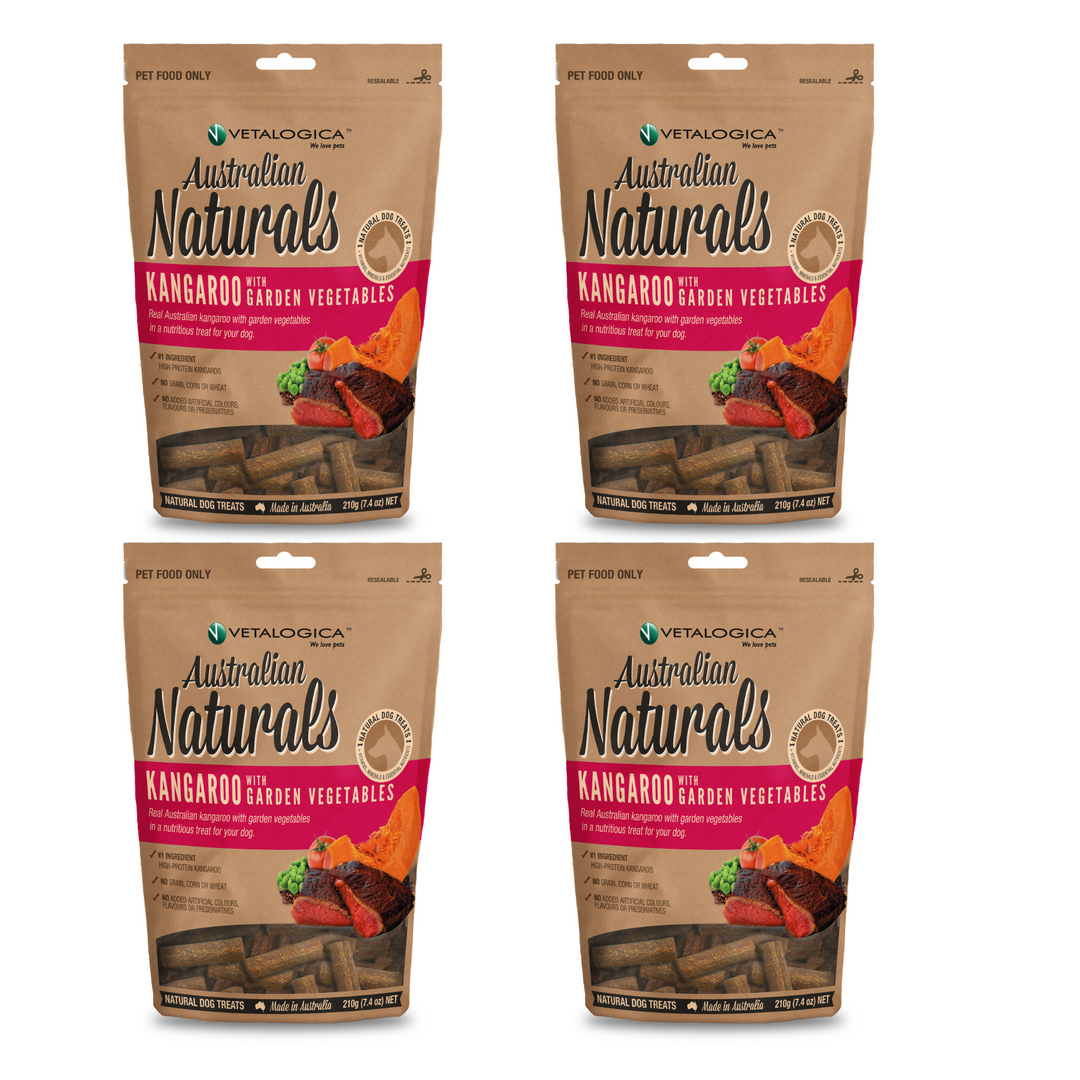 Bundle Pack of 4 x Australian Naturals Kangaroo with Garden Vegetables Treats for Dogs 210g