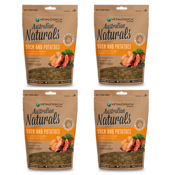 Bundle Pack of 4 x Australian Naturals Duck and Potato Treats for Cats 100g