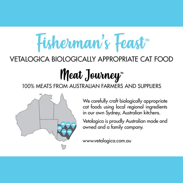 4  x 100g Vetalogica Biologically Appropriate Fisherman's Feast Cat Food SAMPLES