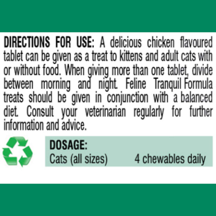 Feline Tranquil Formula 120 chews - L Tryptophan Supplements & Vitamin B for Cats