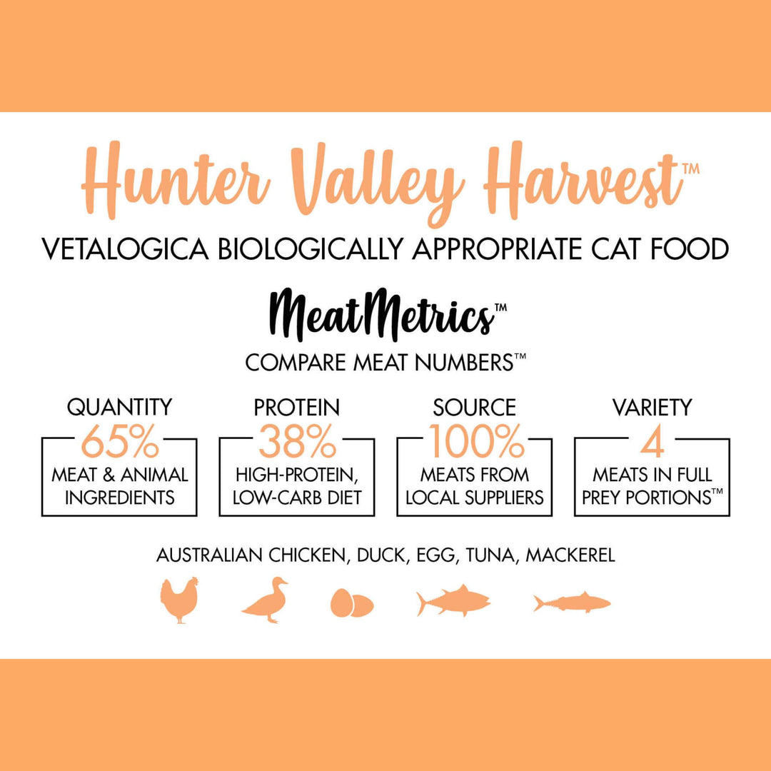 4 x 100g Vetalogica Biologically Appropriate Hunter Valley Harvest Adult Cat Food SAMPLES