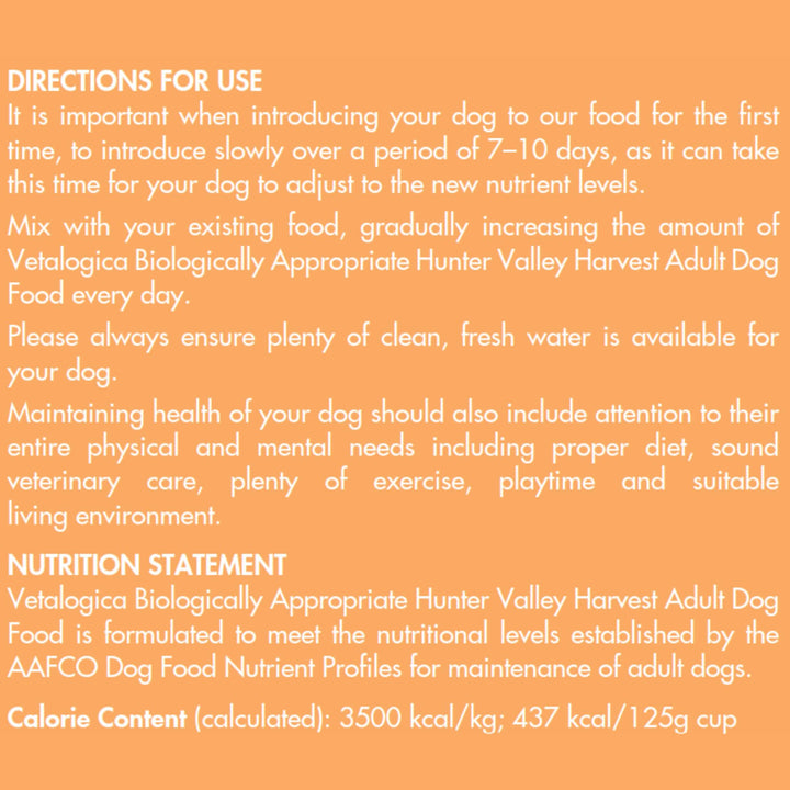Vetalogica Biologically Appropriate Hunter Valley Harvest Dog Food