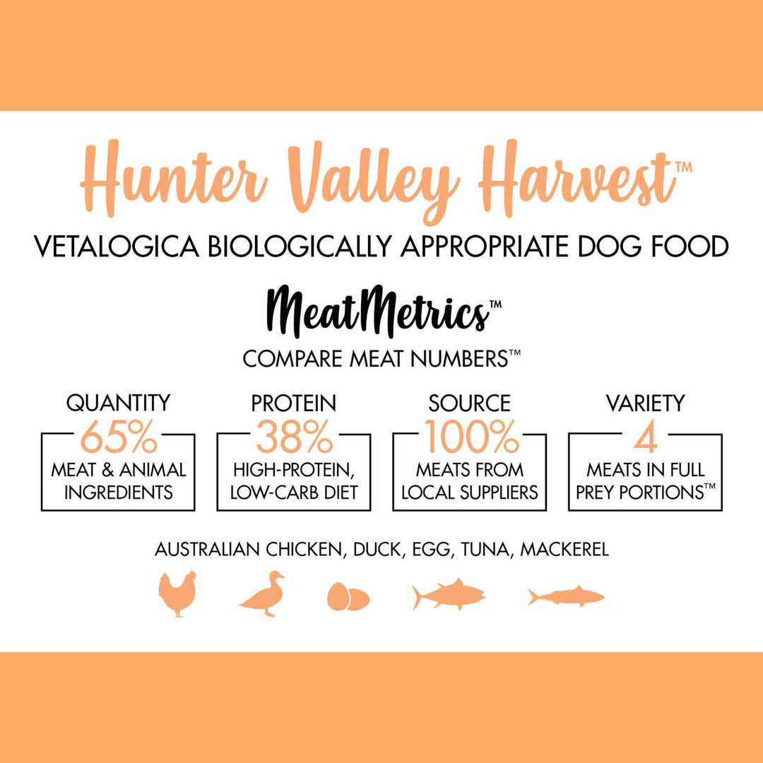 4 x 100g Vetalogica Biologically Appropriate Hunter Valley Harvest Dog Food SAMPLES