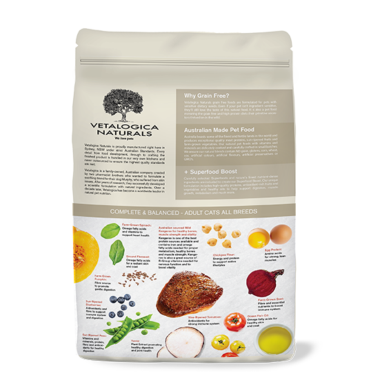 Bundle Pack of 2 x Vetalogica Naturals Grain Free Kangaroo Adult Cat Food 3kg