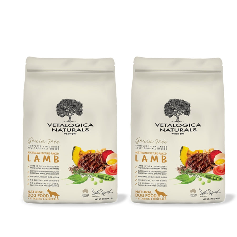 Bundle Pack of 2 x  Vetalogica Naturals Grain Free Lamb Adult Dog Food 3kg