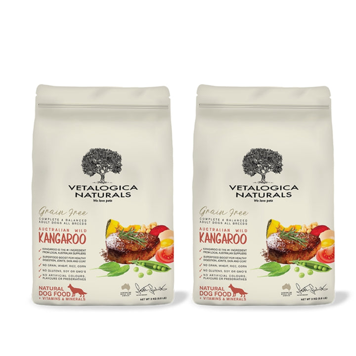 Bundle Pack of 2 x Vetalogica Naturals Grain Free Kangaroo Adult Dog Food 3kg