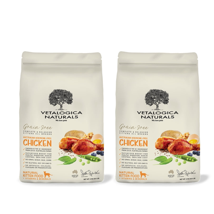 Bundle Pack of 2 x Vetalogica Naturals Grain Free Dry Kitten Food 3kg
