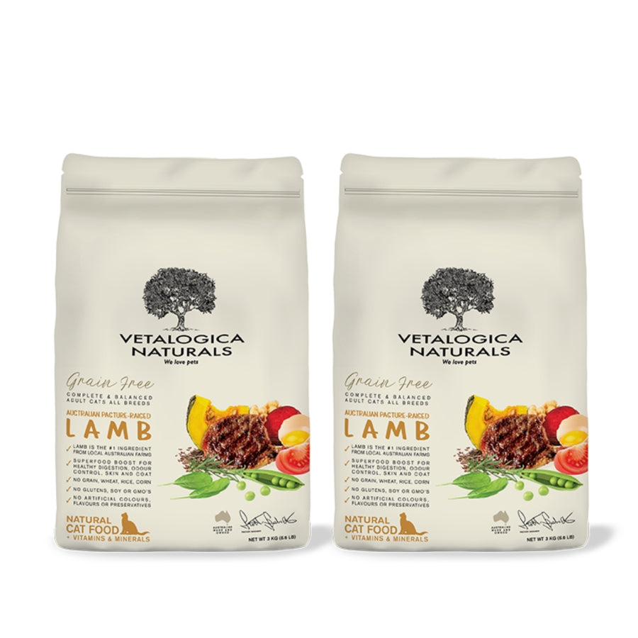 Bundle Pack of 2 x Vetalogica Naturals Grain Free Lamb Adult Cat Food 3kg