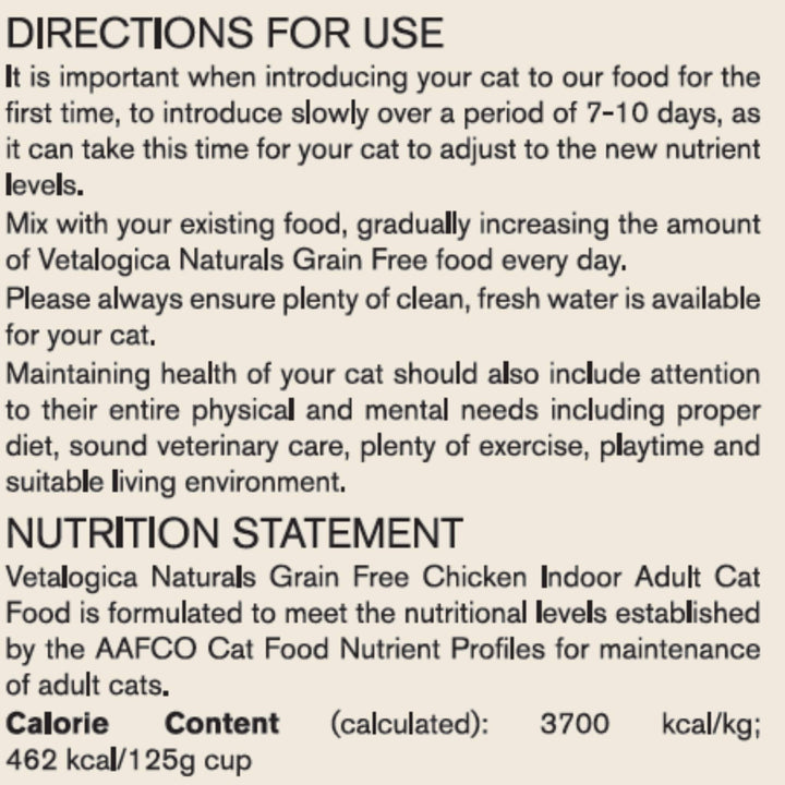Vetalogica Naturals Grain Free Chicken Indoor Adult Cat Food