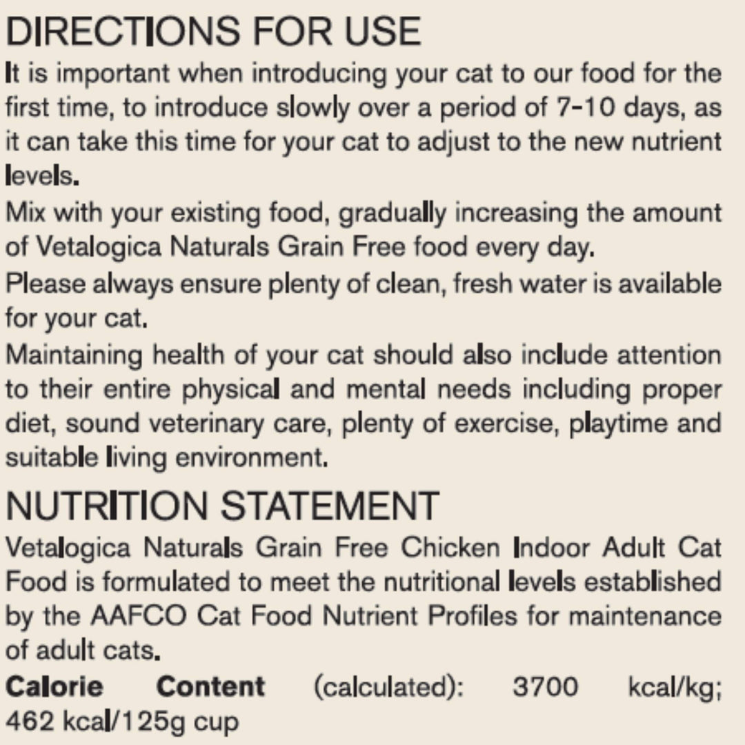 4 x 100g Vetalogica Naturals Grain Free Chicken Indoor Adult Cat Food Samples