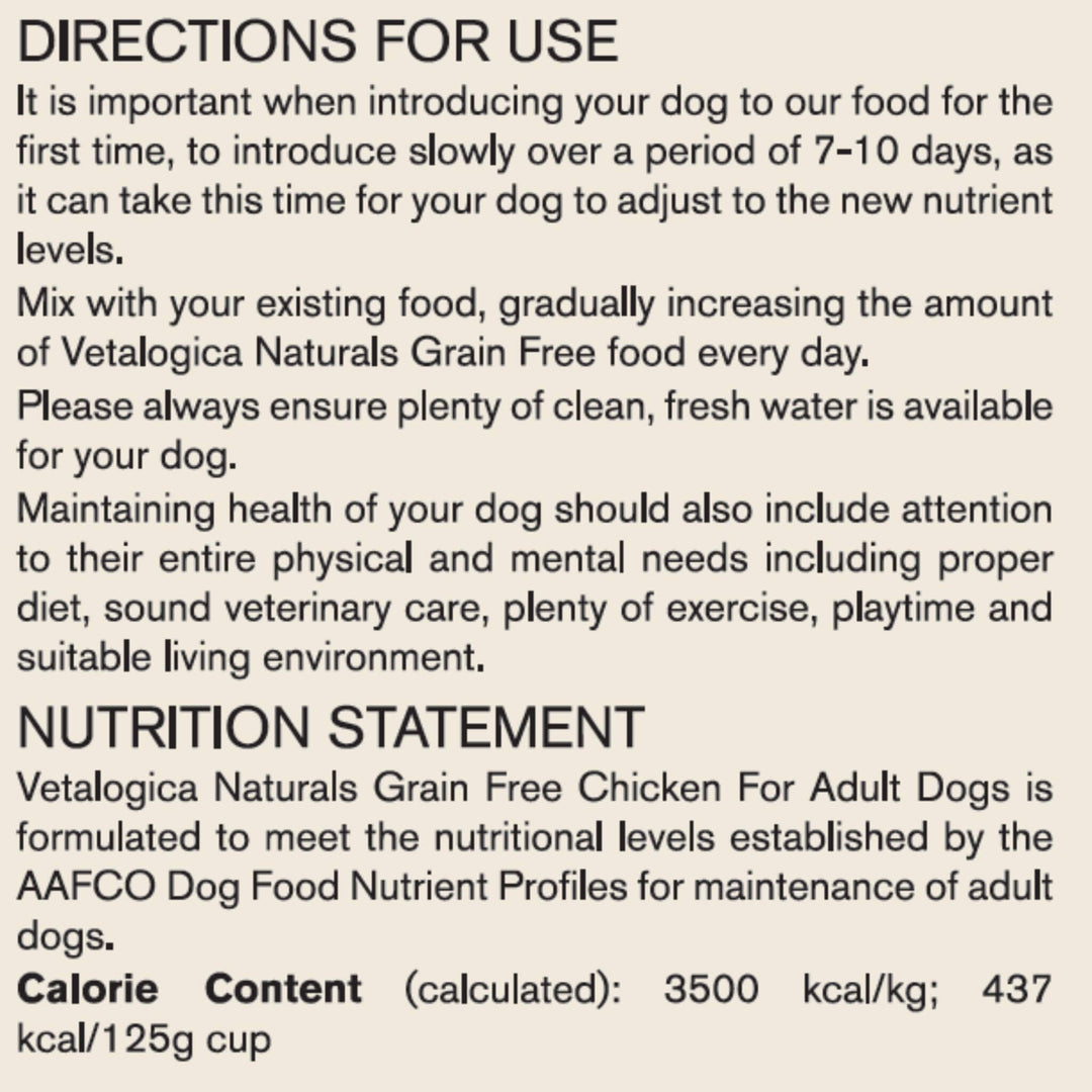 Vetalogica Naturals Grain Free Chicken Adult Dog Food