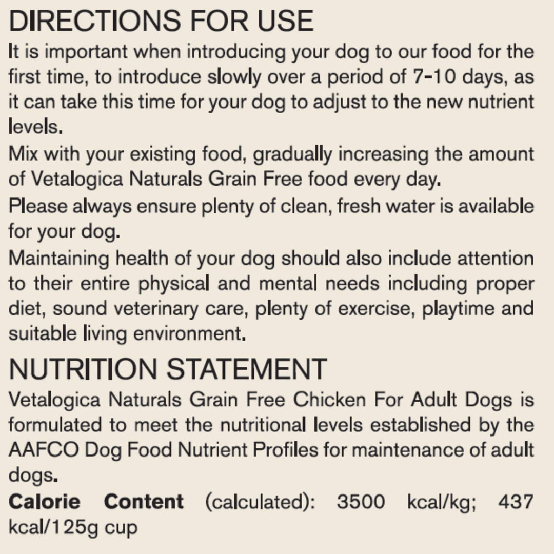 4 x 100g Vetalogica Naturals Grain Free Chicken Adult Dog Food SAMPLES