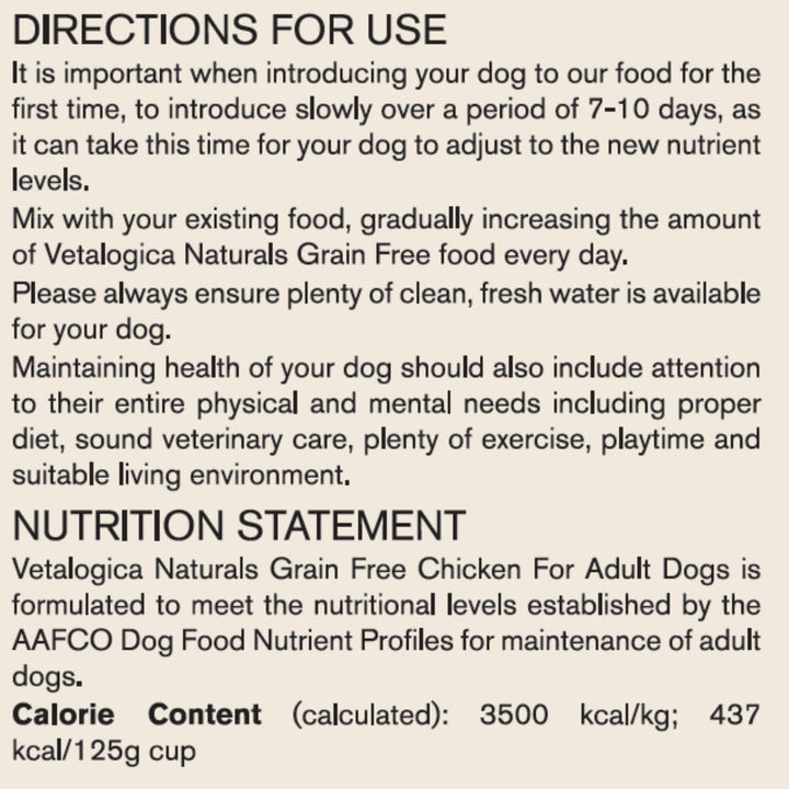 Bundle Pack of 2 x Vetalogica Naturals Grain Free Chicken Adult Dog Food 3kg