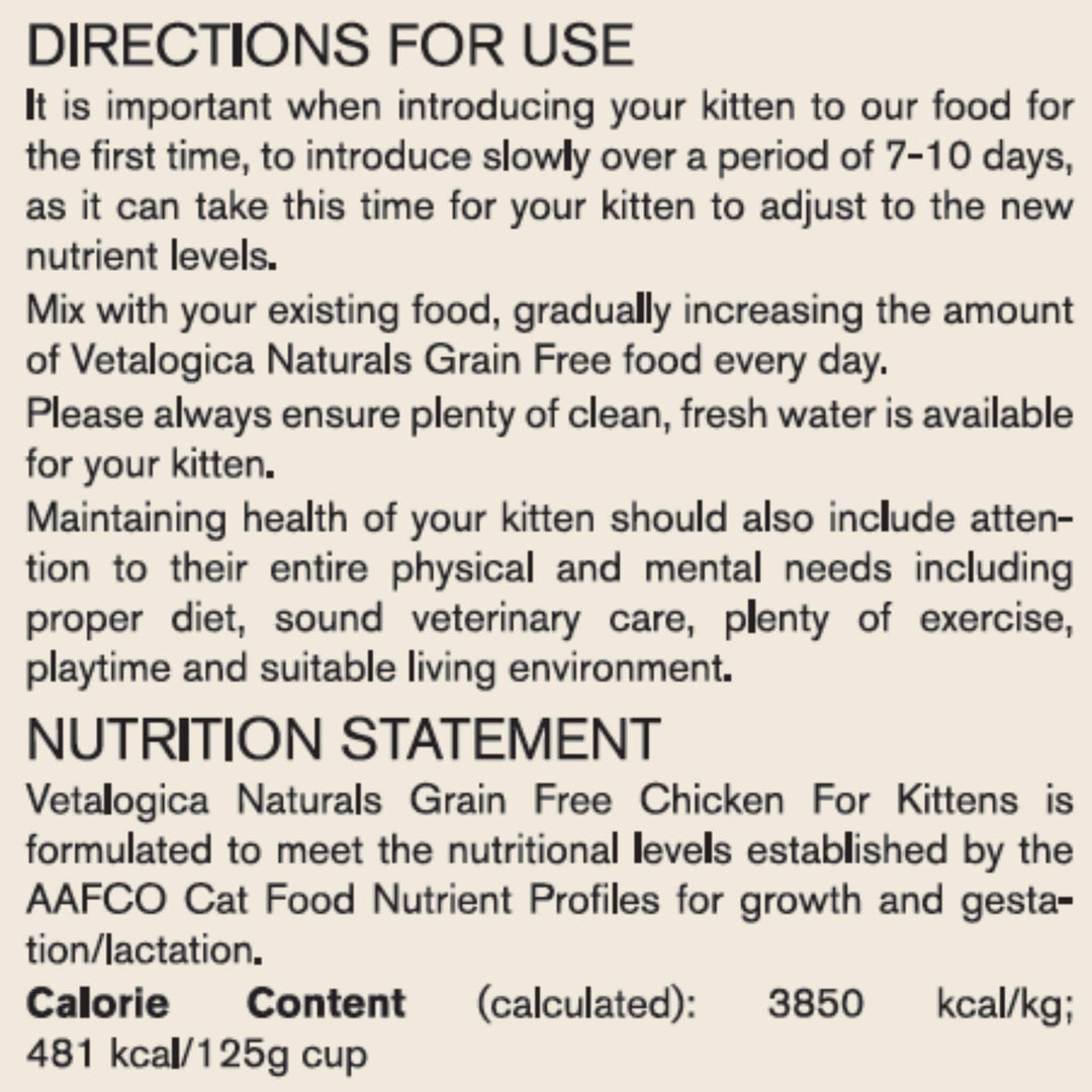 4 x 100g Vetalogica Naturals Grain Free Dry Kitten Food SAMPLES