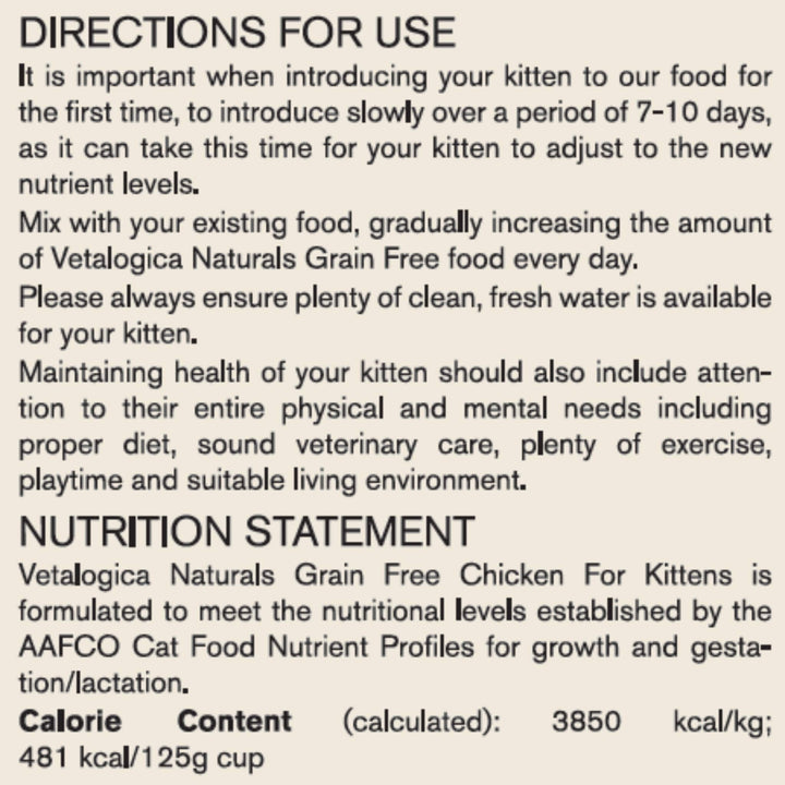 Vetalogica Naturals Grain Free Dry Kitten Food Farm-Fresh Chicken