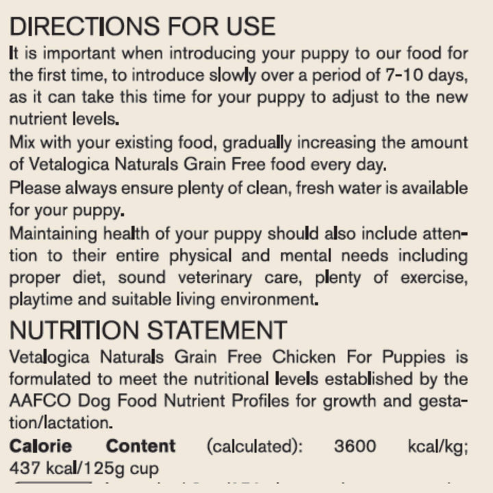 Vetalogica Naturals Grain Free Chicken Puppy Food