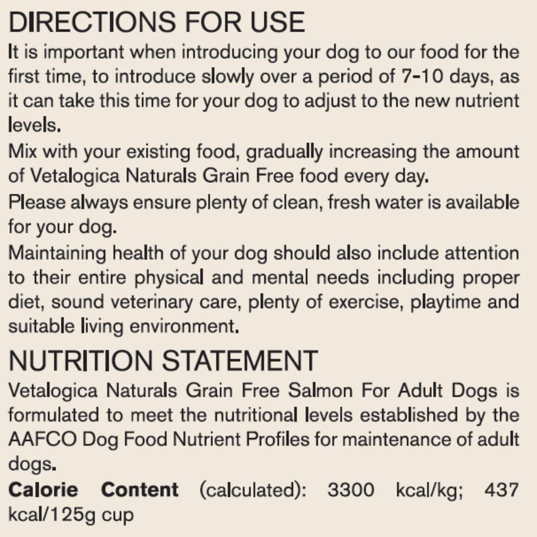 Bundle Pack of 2 x Vetalogica Naturals Grain Free Salmon Adult Dog Food 3kg