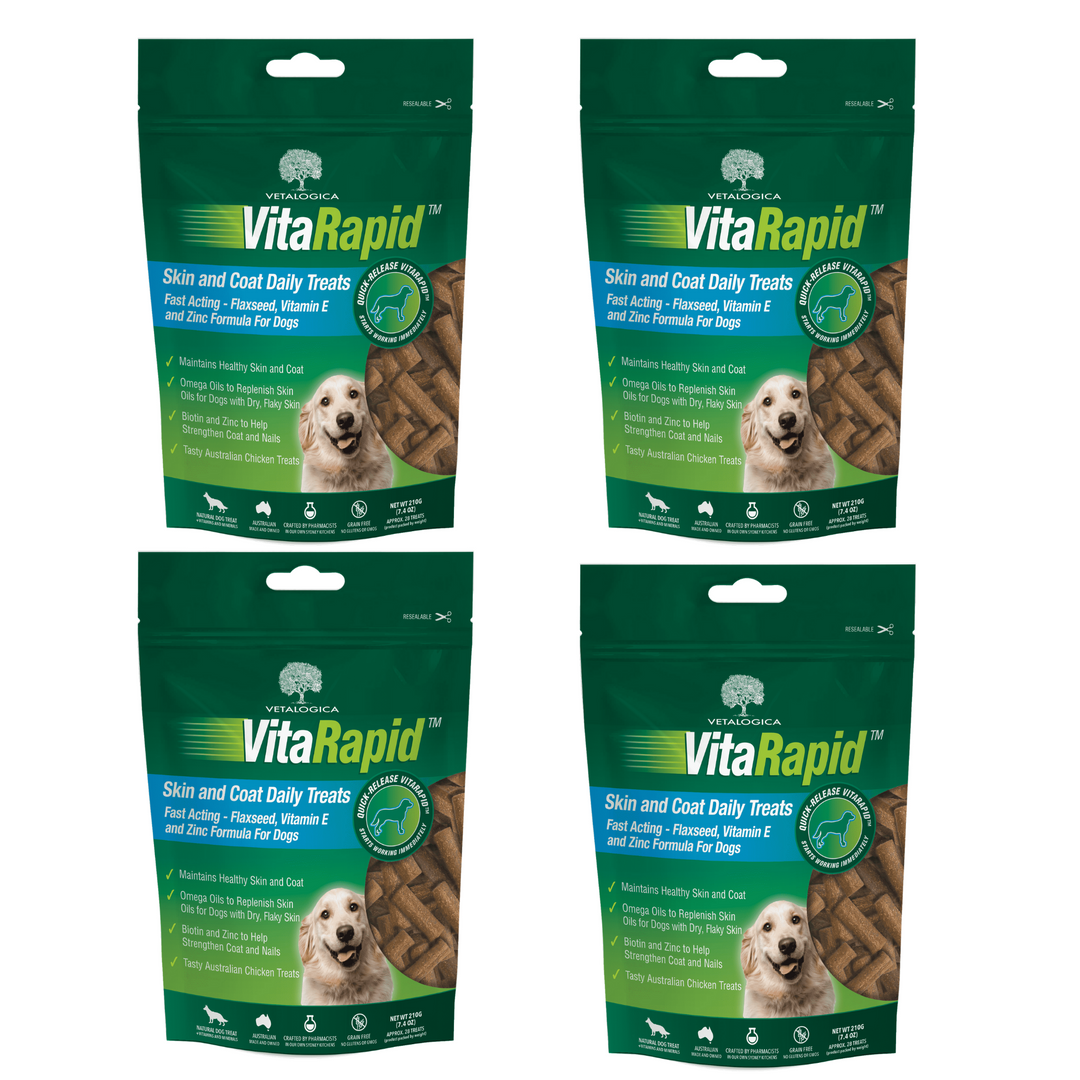 Bundle Pack of 4 x VitaRapid® Skin & Coat Daily Treats For Dogs - 210g